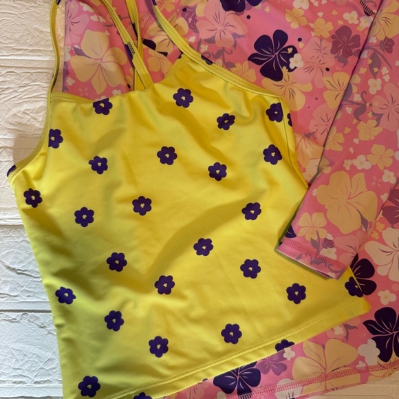 3pc Girls Floral Kids Swim Set - Pink, Yellow, and Purple Size 6/7 - Picture 3 of 11